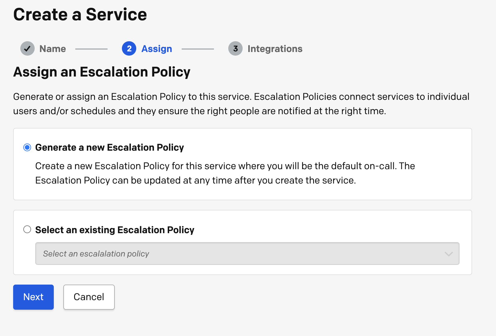 Choose an escalation policy