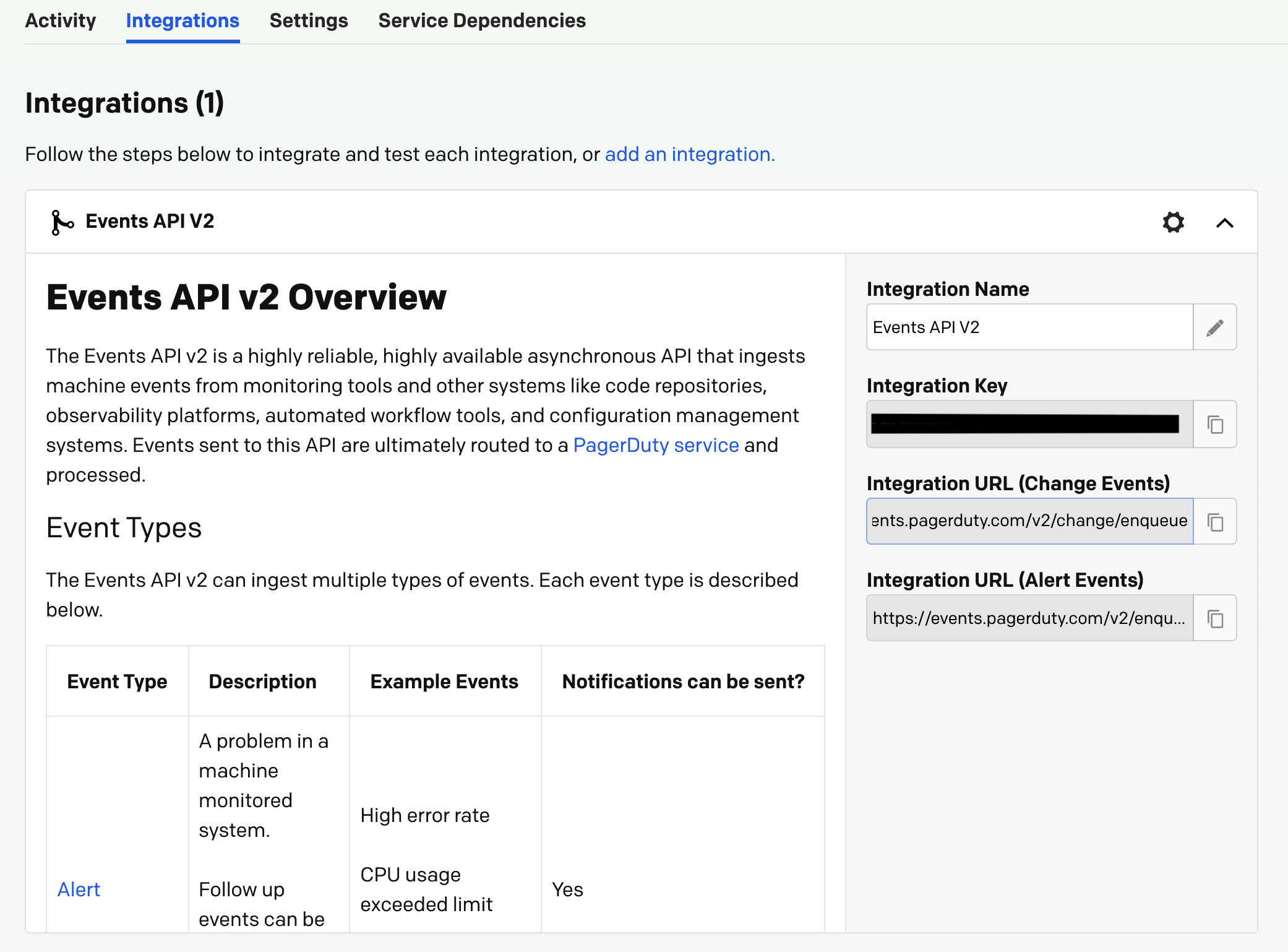 Copy the PagerDuty integration key