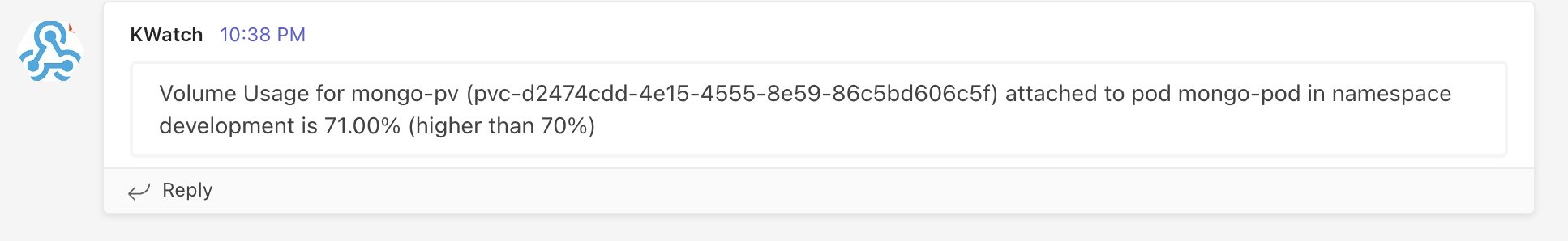 kwatch PVC usage alert