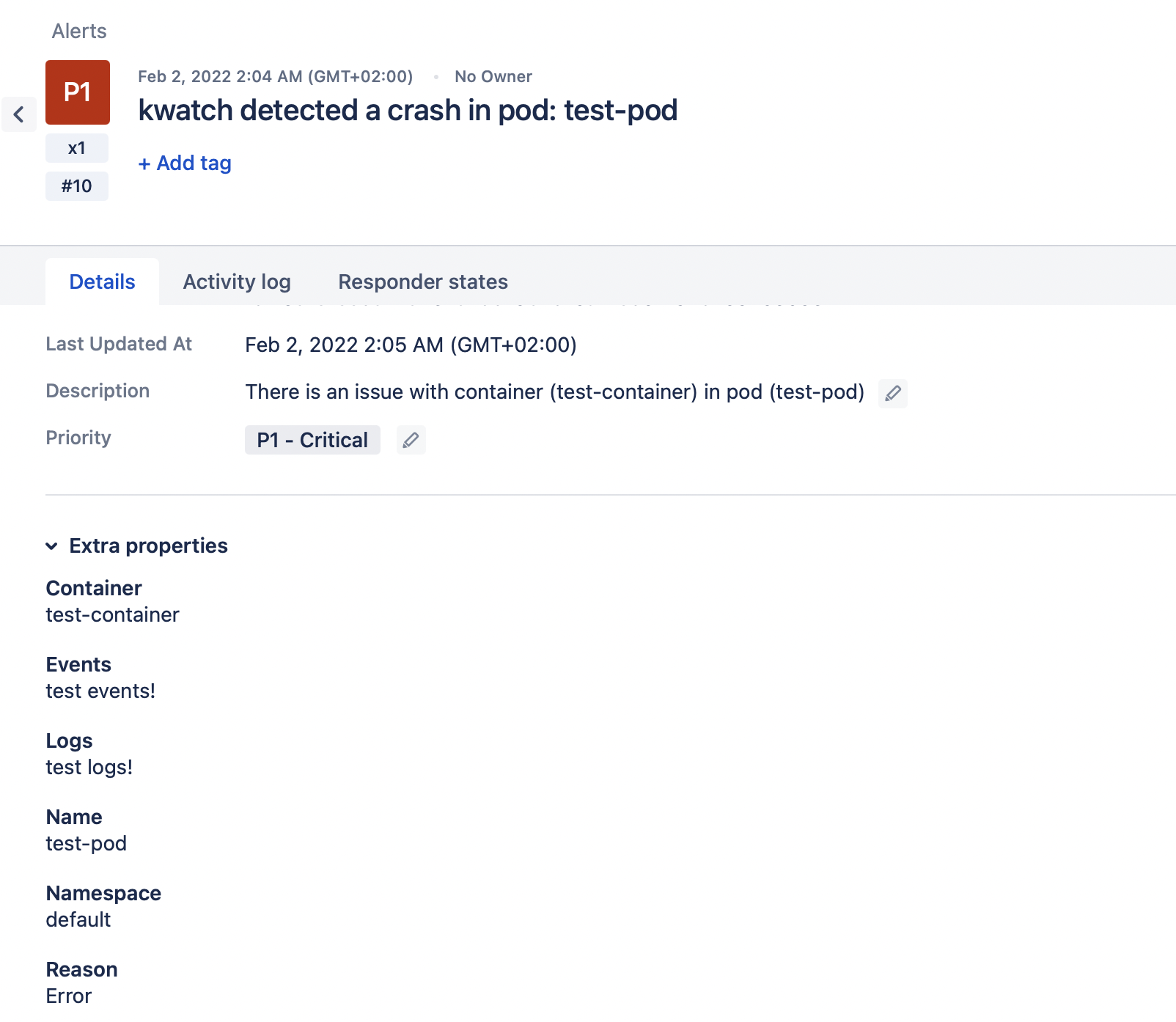 Opsgenie notification screenshot