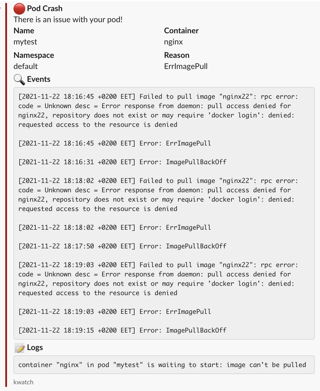Slack notification screenshot